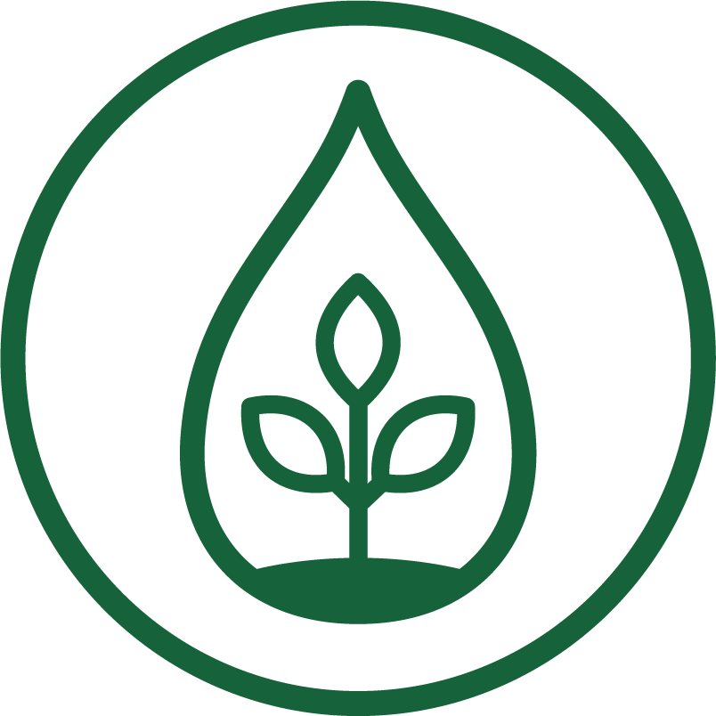 grünes-logo-mit-wassertropfen-in-dem-eine-pflanze-mit-drei-blättern-auf-einem-bodenstück-wächst-umrahmt-von-einem-kreis-um-hydroseed-complex-zu-repräsentieren